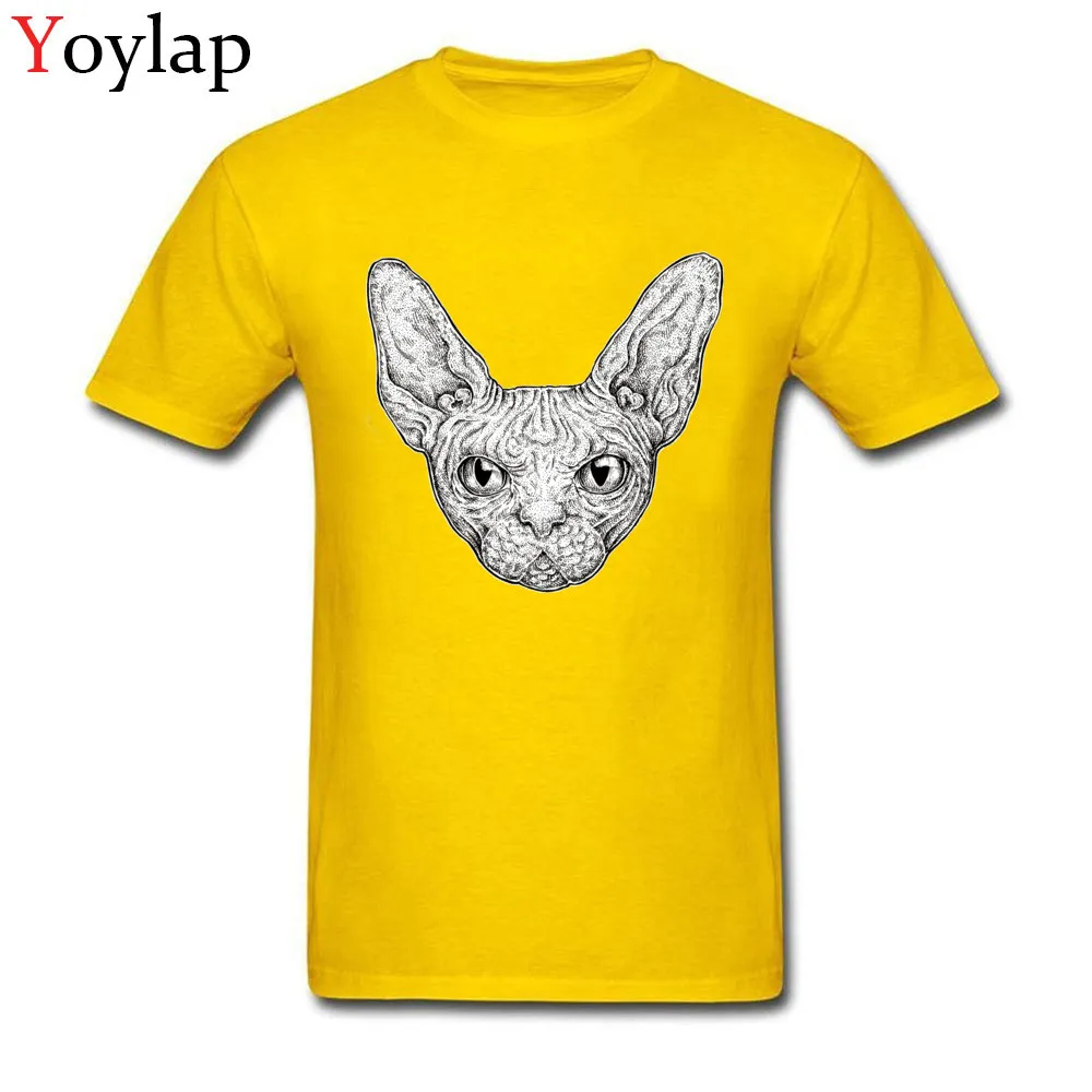 Design Men's Sphinx Cat T-Shirt Latest Summer Autumn Short Sleeve Crewneck 100% Cotton Tops Shirt Printed Tee-Shirt yellow