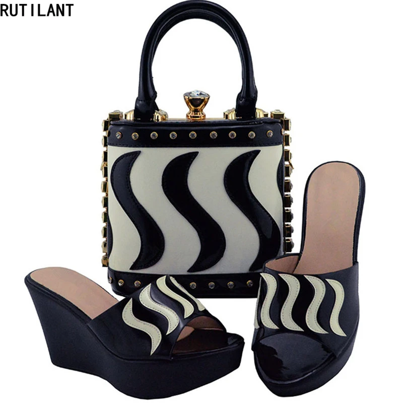 

Italian Matching Shoe and Bag Set for Wedding Super High (8cm-up) Wedges Slingbacks Women Shoe and Bag for Party Slip-On Pumps