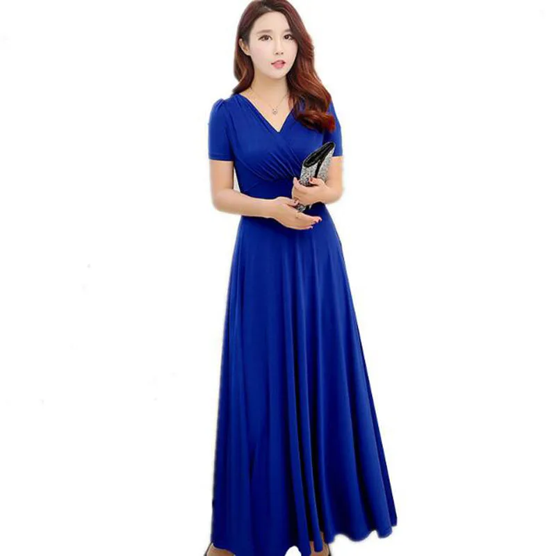 New Slim V neck Women Summer Dress 2017 Royal Blue Casual Dress Women