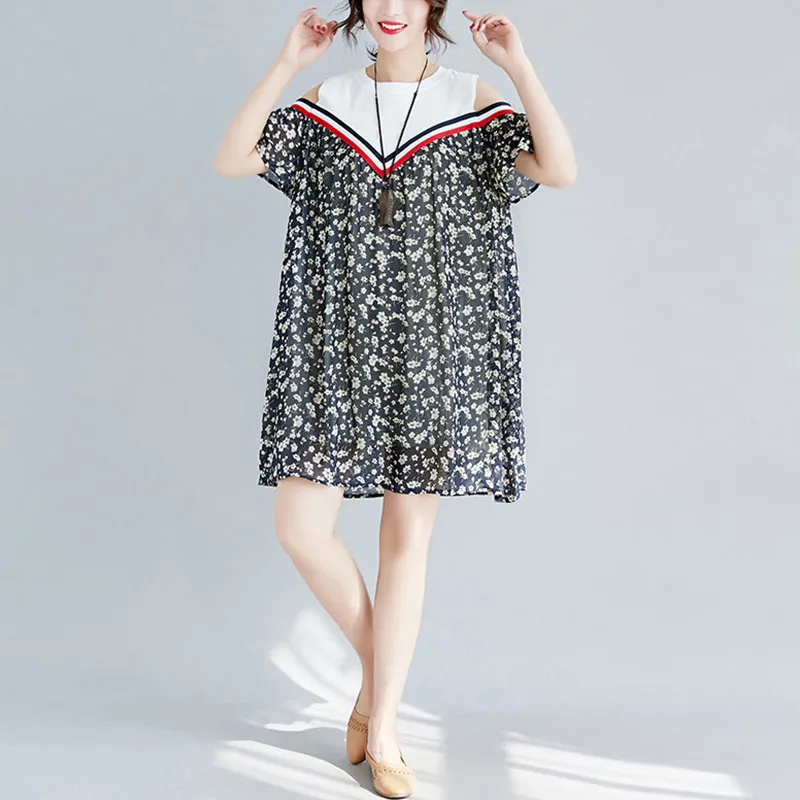 Willstage летнее шифоновое платье Oversize с коротким рукавом открытыми плечами Большие