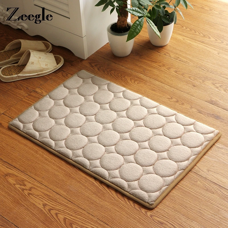 Zeegle Memory Foam Bath Mats Coral Antislip Bathroom Carpet Water