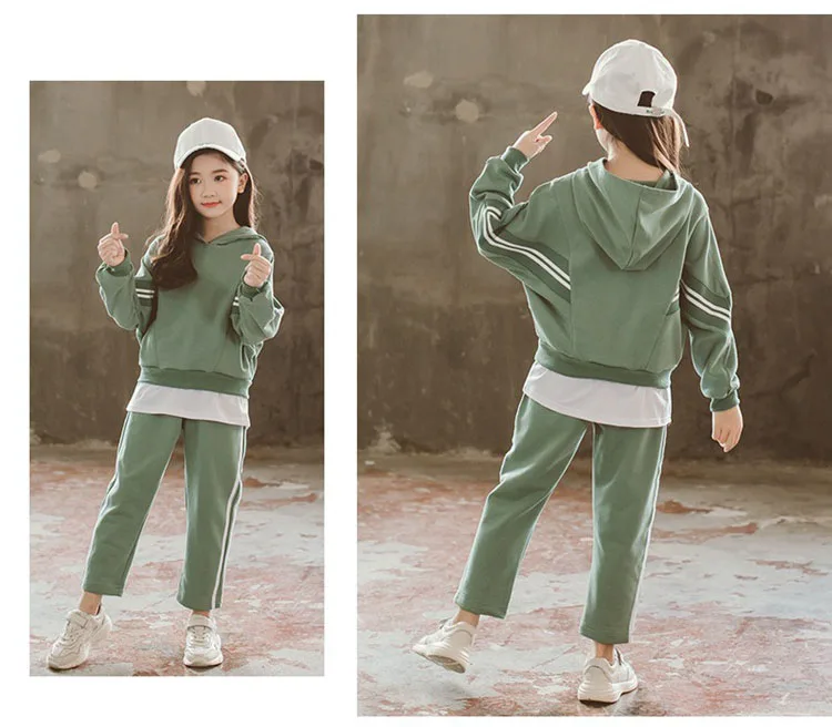 Autumn 2018 Kids Tracksuit Children's Clothing 2PCS Hooded Patchwork Coats & Pants for Girls Sport Suits for Kids Clothes Set (9)