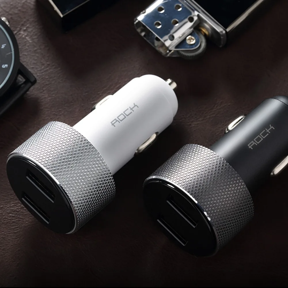 Автомобильное зарядное устройство ROCK 5V3. 4A с двумя usb-портами, светодиодный дисплей, универсальное автомобильное зарядное устройство для iPhone, Xiaomi, samsung, быстрое зарядное устройство, usb-адаптер