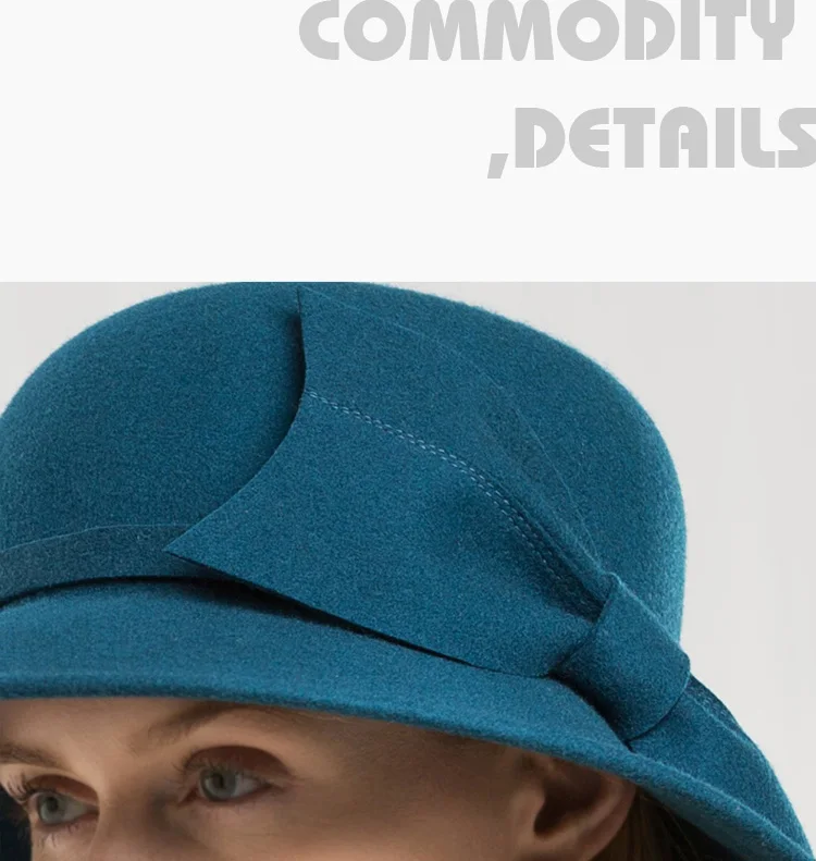 FS винтажные синие шерстяные шляпы для женщин, фетровые шляпы с широкими полями, женские котелки, фетровые шляпы с бантом, церковный колокол, круглые шапки, женские шапки