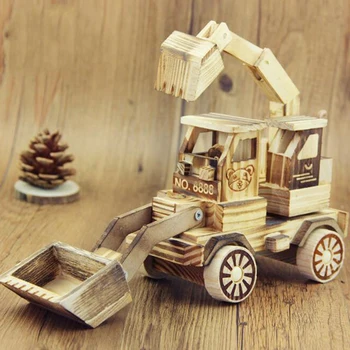 

Kids 4D Excavator Model Building Kits Wooden toys Assembly Educational Toys For Children Baby Boy Car Vehicle Toy