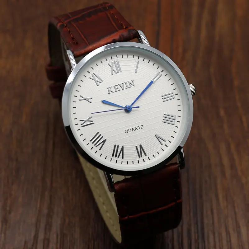 

Business Fashion Kevin Thin Dial Brown Genuine Leather Band Quartz Wrist Watch Womens Man Clock Gifts Relogio Masculino W090103