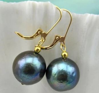 

hj 00601 round black Edison Reborn pearl dangle earring