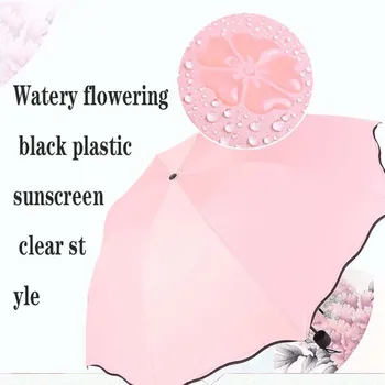 

Folding dual-use umbrella Ms. Black plastic umbrella large sunscreen UV protection water flowering umbrella