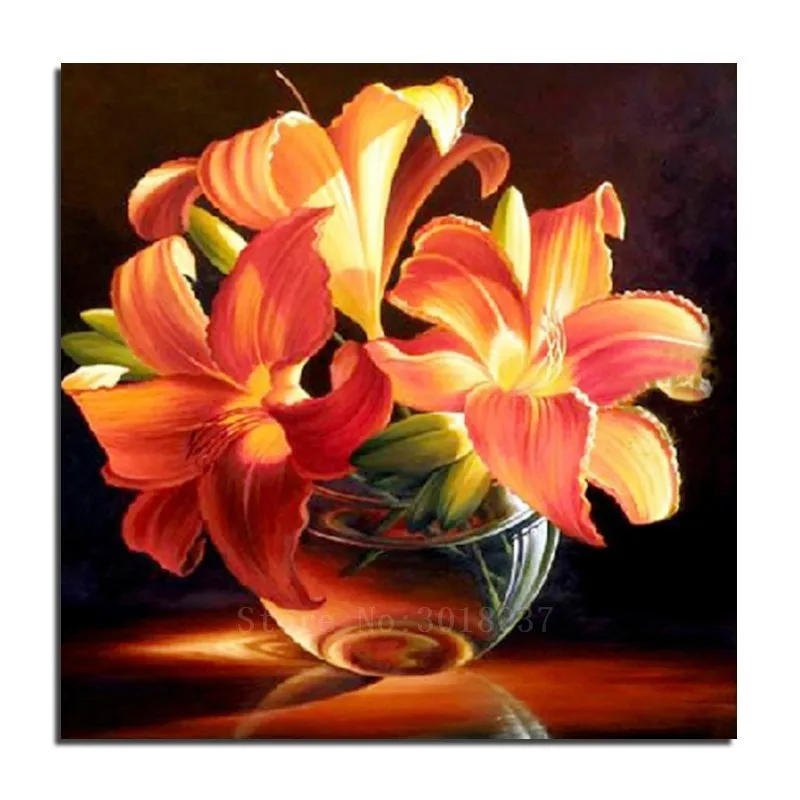 

5D Diy Diamond Painting Cross Stitch Lily Of The Glass Bowl Needlework 3D Diamond Embroidery Full Round Mosaic Decoration Resin