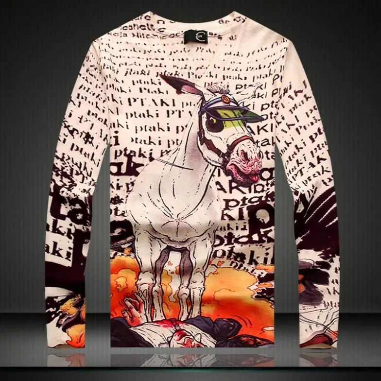 Horse Printed Men's Knitwear 2017 New Shirt Long Sleeve T Shirt Fashion
