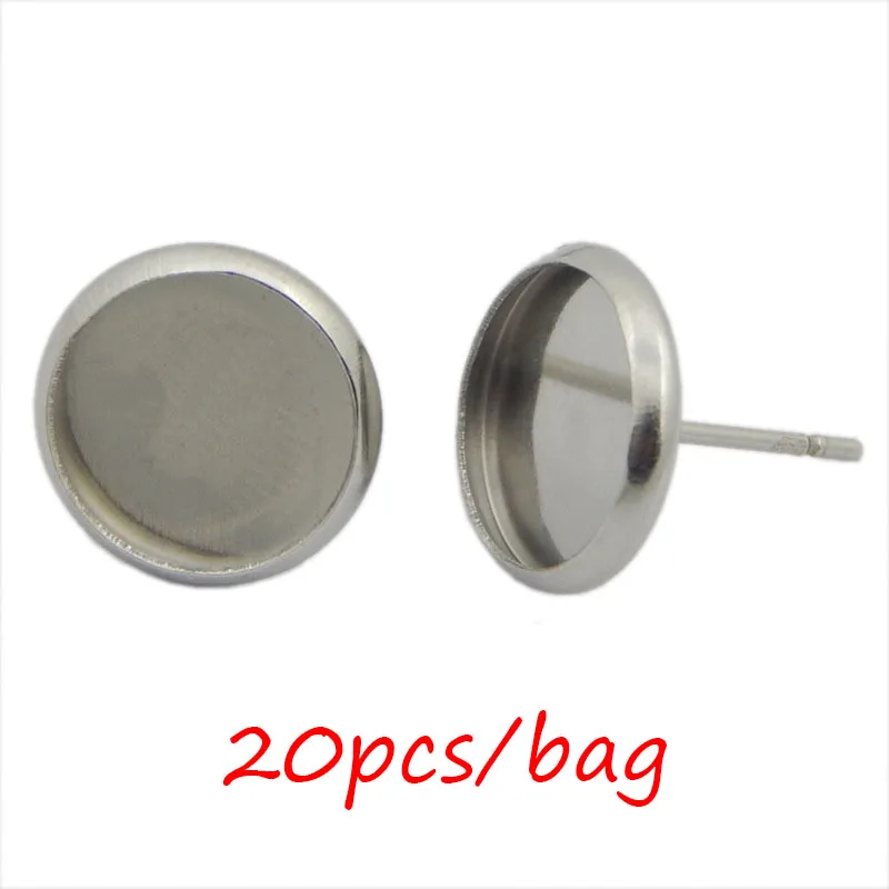 

20pcs/bag Stainless Steel Blank Earring Base Cabochon Cameo Base 8mm 10mm 12mm Flat Earring Setting Diy Earring Jewelry Making