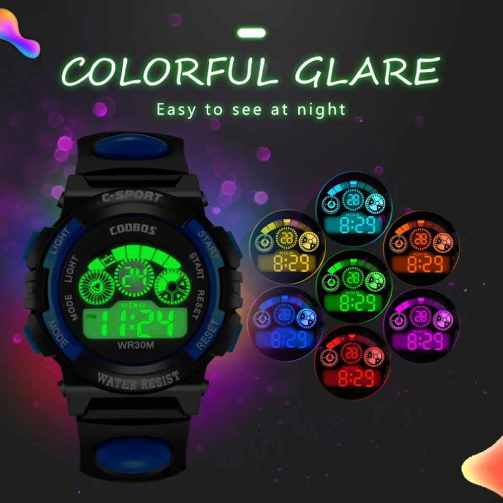

FUNIQUE 2019 Sports Watch Fashion Rubber Band Night Light Wristwatch Waterproof Quartz Watch Children Men Fashion Clock Watches