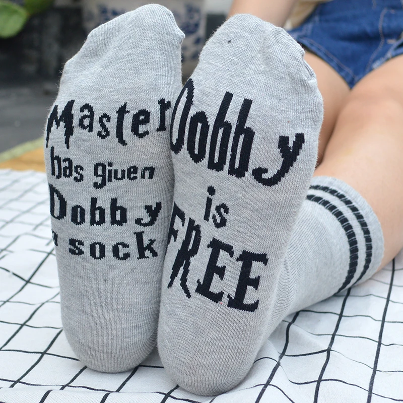 

1 Pair Funny Letter Women Crew Casual Socks Novelty Letter MASTER HAS GIVEN DOBBY A SOCK DOBBY IS FREE Women Socks