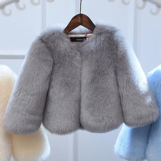 High Quality! Little Girls Winter Coats Toddler Faux Fur Jackets Fluffy