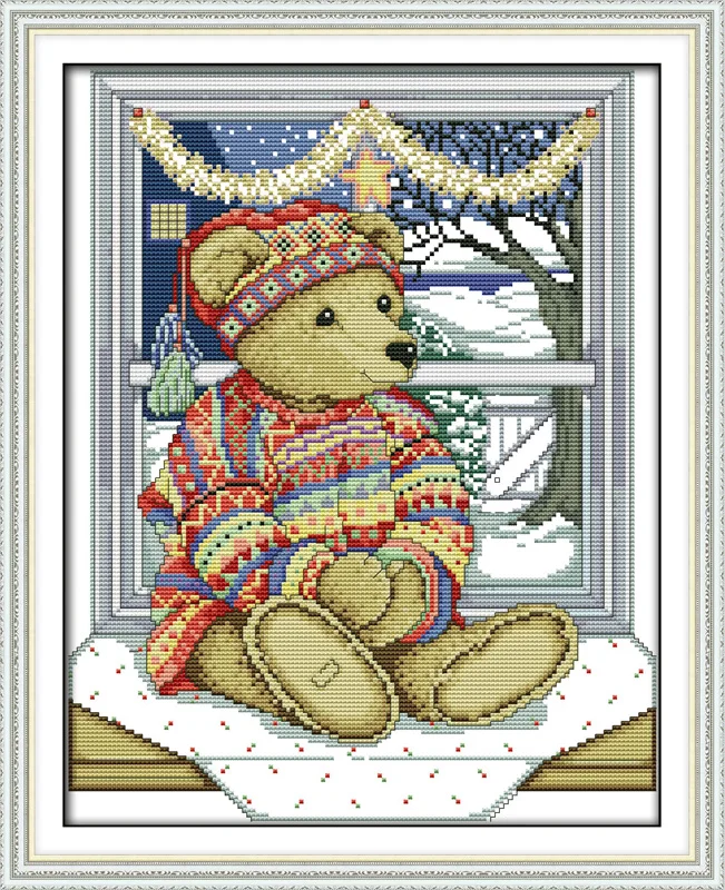 

The window of the teddy bear, counted printed on fabric DMC 14CT 11CT Cross Stitch kits,embroidery needlework Sets Home Decor