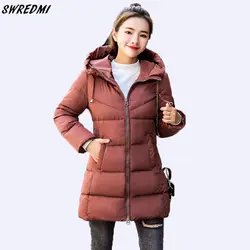 SWREDMI 2018 новая зимняя куртка Для женщин Твердые Простой Тонкий теплые парки утепленные ватные пальто вниз хлопок Костюмы верхняя одежда