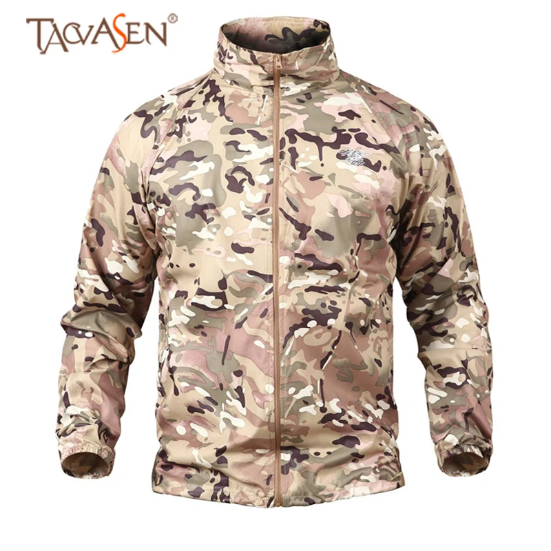 

TACVASEN Tactical Rain Jacket Waterproof Army Military Jackets Sun Protective Hunting Jacket With Pocket Outdoor Hiking Jacket