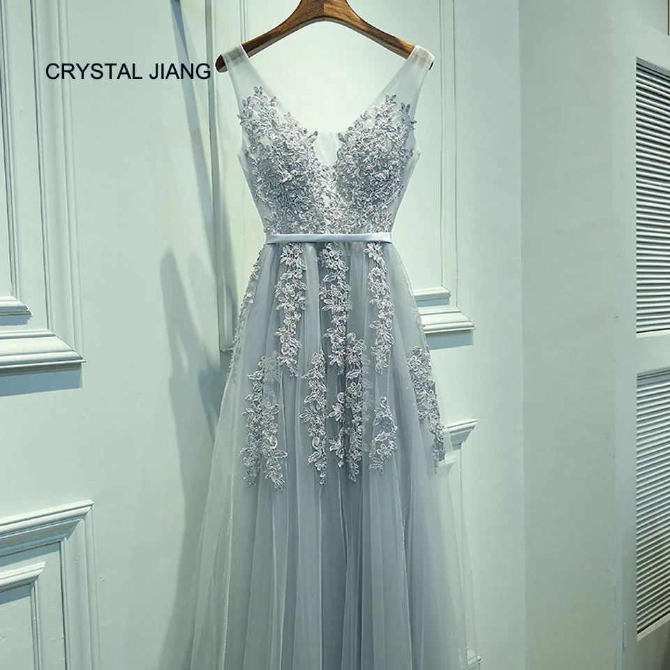 

CRYSTAL JIANG vestido De Festa V Neck Sleeveless Vintage Lace Appliques Beaded Bridesmaid Dresses Women Formal Party Gowns