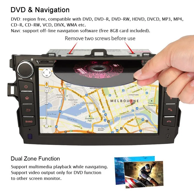 8 &quotАвтомобильный dvd плеер с GPS (опционально аудио Радио стерео BT/TV Автомобильный