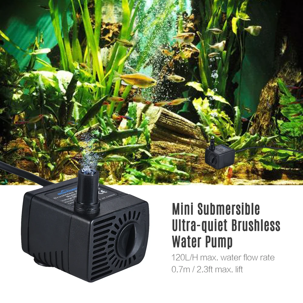 

KKmoon Mini Submersible Brushless Oil Water Pump Ultra-quiet Max. Lift 0.7M 120L/H DC 5V USB Powered for Fish Tank Aquarium