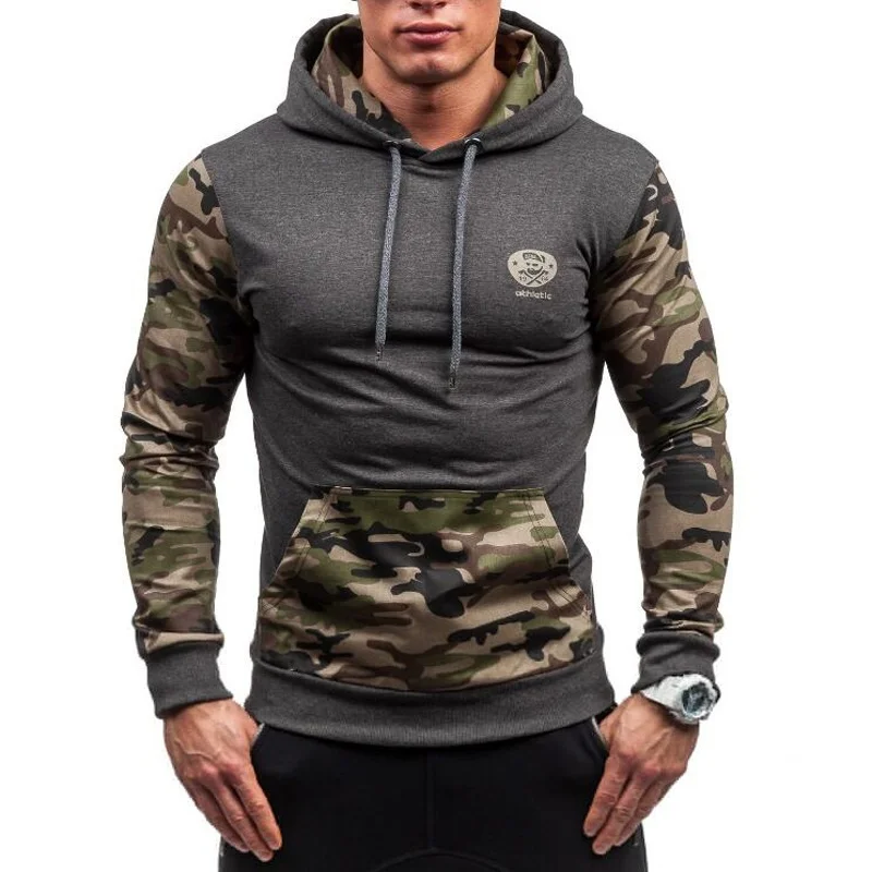 2017 Hoodies Men Sudaderas Hombre Hip Hop Mens Brand Hoodie Sweatshirt Camouflage Splicing Slim Fit Men Hoody 2XL SAX
