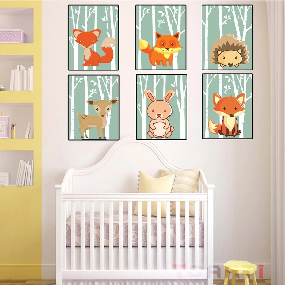 Wall Picture Mural Woodland Hedgehog Animals Cartoon Poster For Kids Nursery Playroom Wall Art Prints Canvas Painting Home Decor (1)