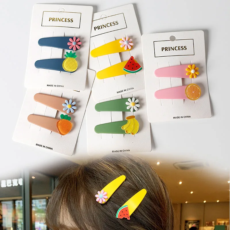

2Pcs NEW Hair Pins Kids Fruit Hair Accessories Tiara Headwear Pineapple Fruit Hairpins Cartoon Rainbow Cute Hair Clip for Girl