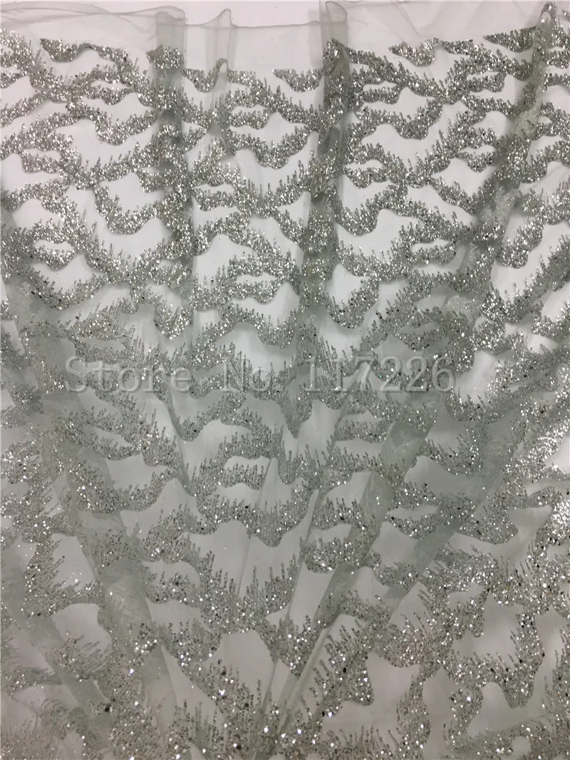 5yard/lot silver african glitter lace fabric JRB 81105 silver glued