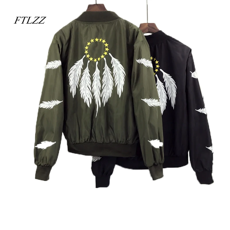 2017 Новая Мода Перо Печати Бейсбол Куртка Свободные Тонкий Стенд Ошейник С