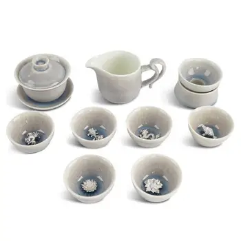 

2018 Jingdezhen Ceramic Moonlight Cup Set 10PCS One Set Creative Tea Sets With Inlaid Silver