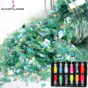 

12Bottles Irregular Nail Glitter Flakes Acrylic Broken Glass Nail Sequins Spangles For Nail Art Tips 3D Decorations
