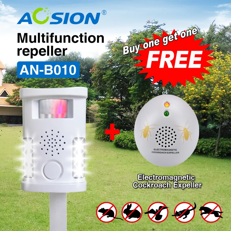 

Buy AOSION Multifunctional Ultrasonic animal repeller bird cat dog repellent pest control( Got Cockroach repeller free)