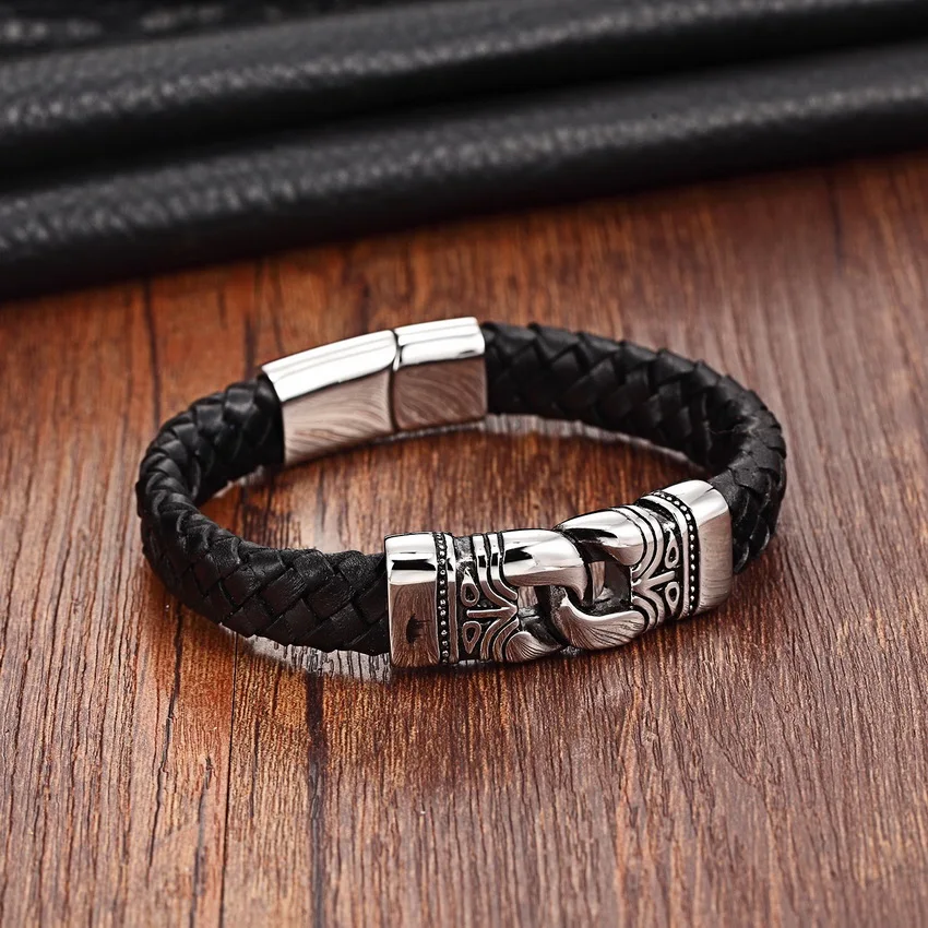 XQNI Charm Leather Bracelet For Women Stainless Steel 19cm,21cm size Genuine Leather Bracelets & Bangles Men Jewelry Leather