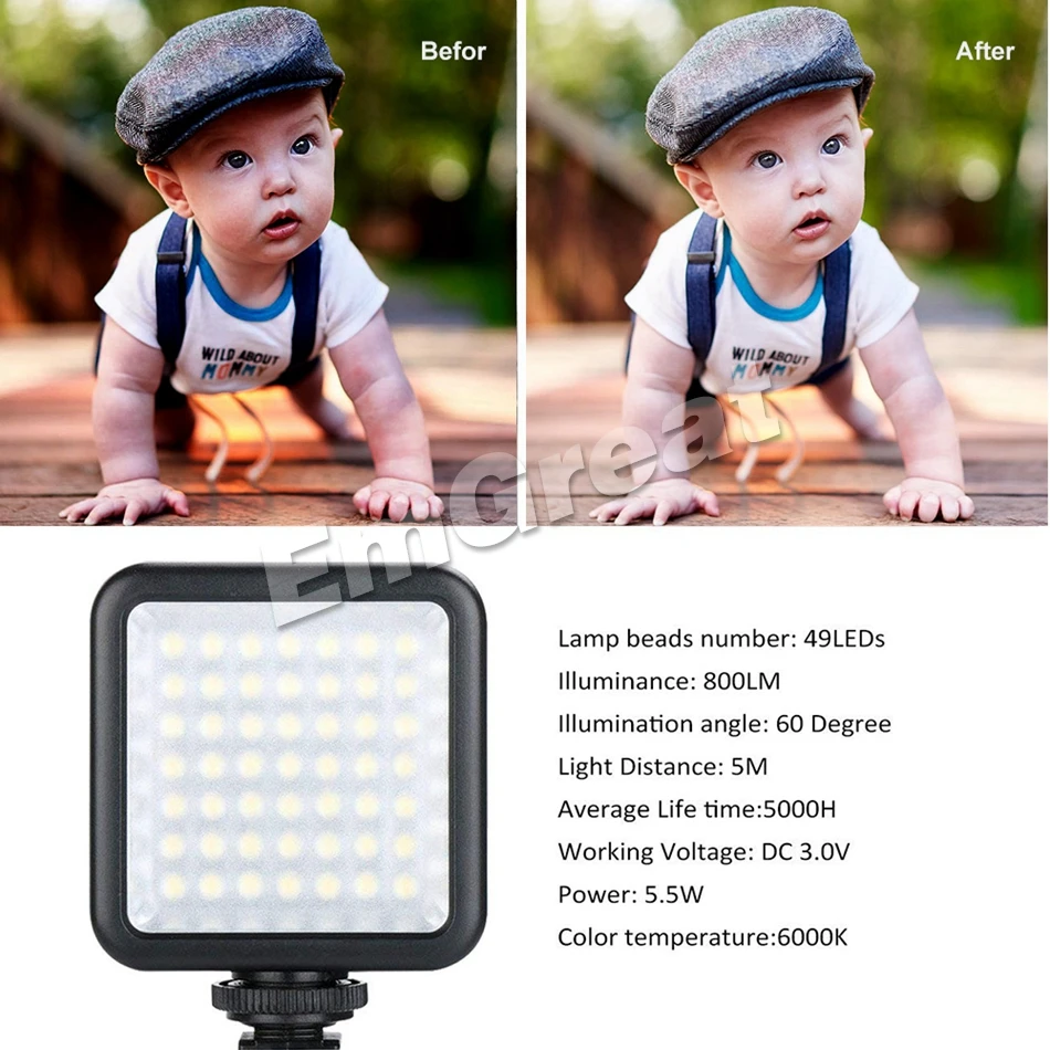 49Pcs LED Phone Video Light Photo Lighting on Camera Hot Shoe LED Lamp for iPhoneX 8 Camcorder Canon / Nikon DSLR Live Stream