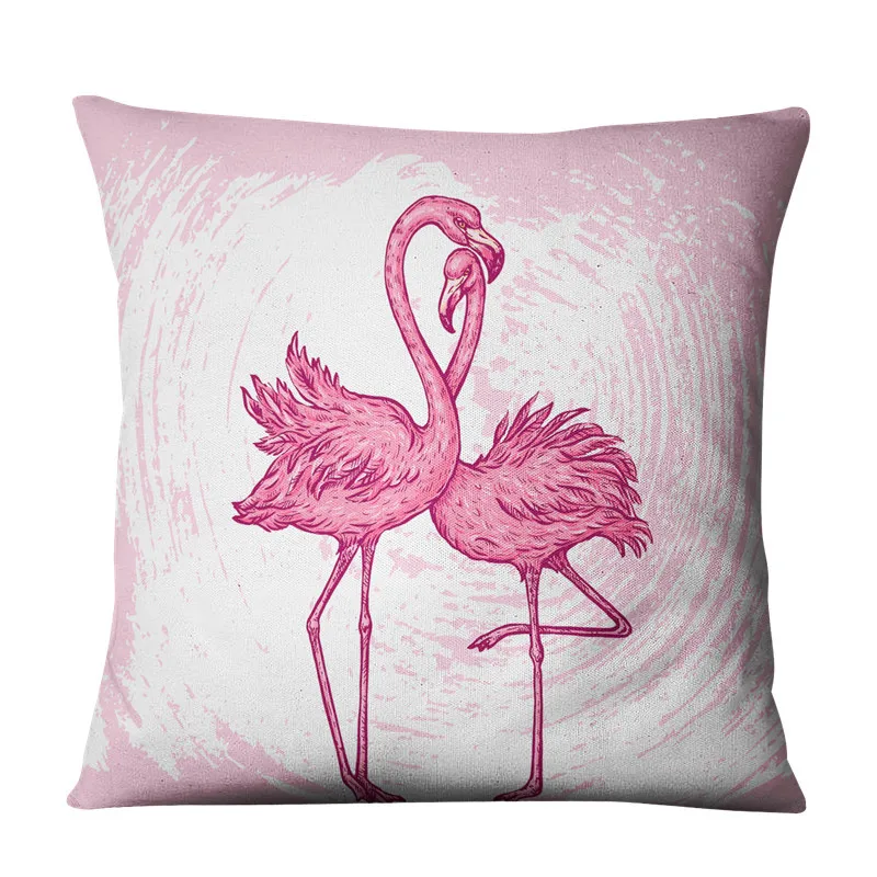 

Cotton Polyester Linen Pink Flamingo Colorful Floral Bird World Pattern Cushion Cover Bedroom Decoration Pillow Case
