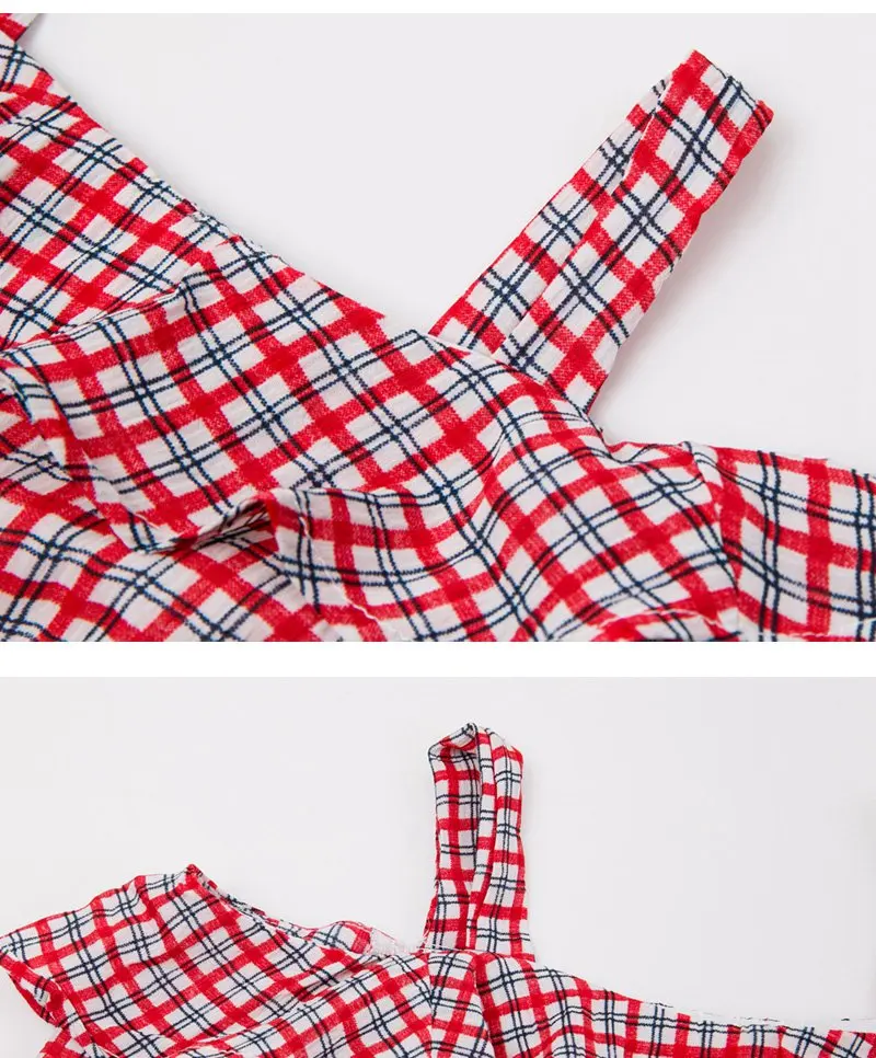 Girls Plaid Off Shoulder Dress G5506-13