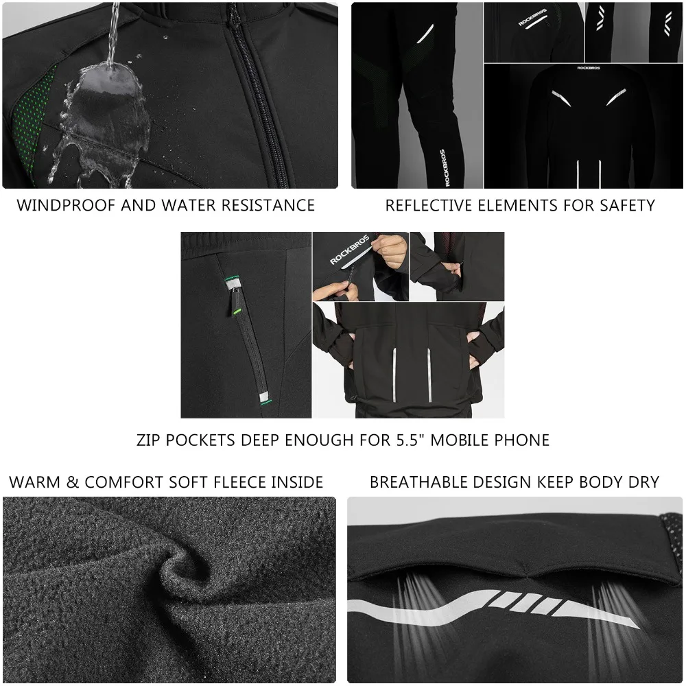 ROCKBROS Cycling Set Winter Thermal Fleece Sportswear Windproof Jacket Trousers Outdoor Sport Suit Unisex Man Woman Clothing Set