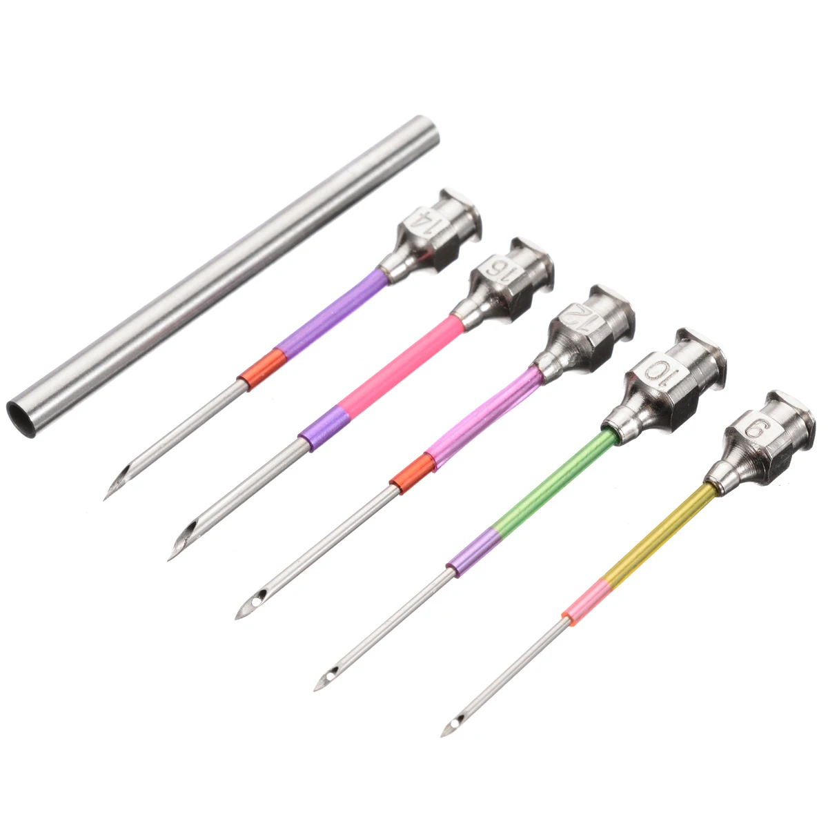 5pcs/set Metal Embroidery Stitching Punch Needle Handmade Embroidery Punch Needle Craft Sewing Tool Set with Tube 9# 10# 12# 16#
