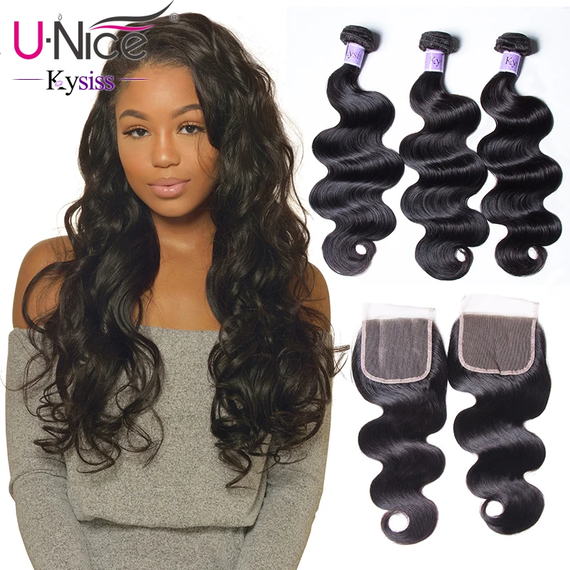 

UNice Hair Kysiss Series Human Hair Bundles With Closure 8-30"Peruvian Hair Body Wave Bundles With Lace Closure