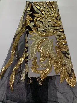 

2019 African Lace Fabrics Latest Nigerian Wedding Lace Fabrics Gold Embroidered Dubai Tulle French Laces Materials With Sequins