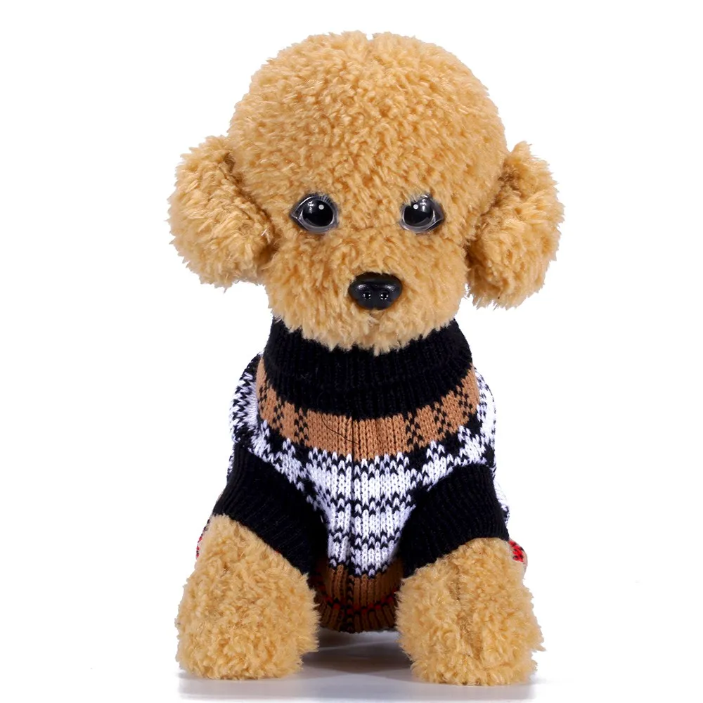 KL019 dog sweater pet solid plaid clothing for small medium dogs cats puppy kittens chihuahua black (3)