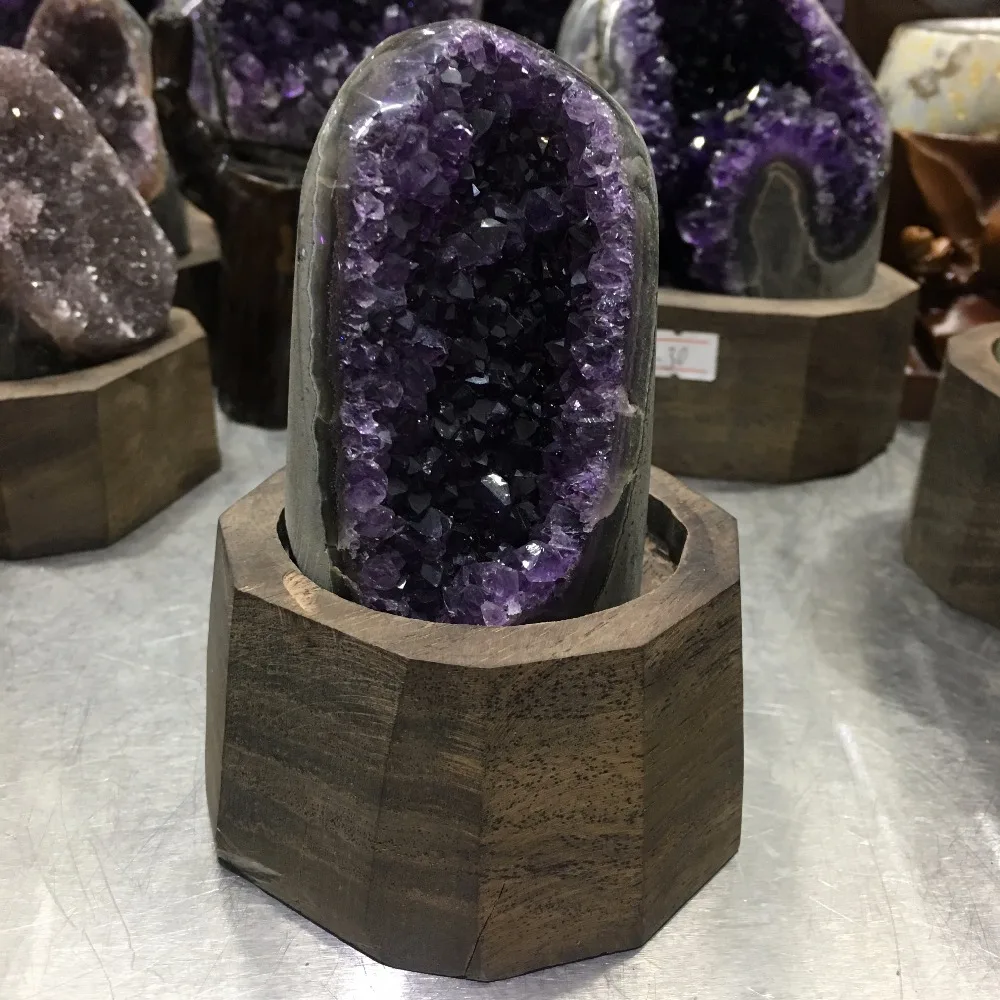 640g Natural Uruguay Purple Amethyst Hole Quartz Crystal+stand 5