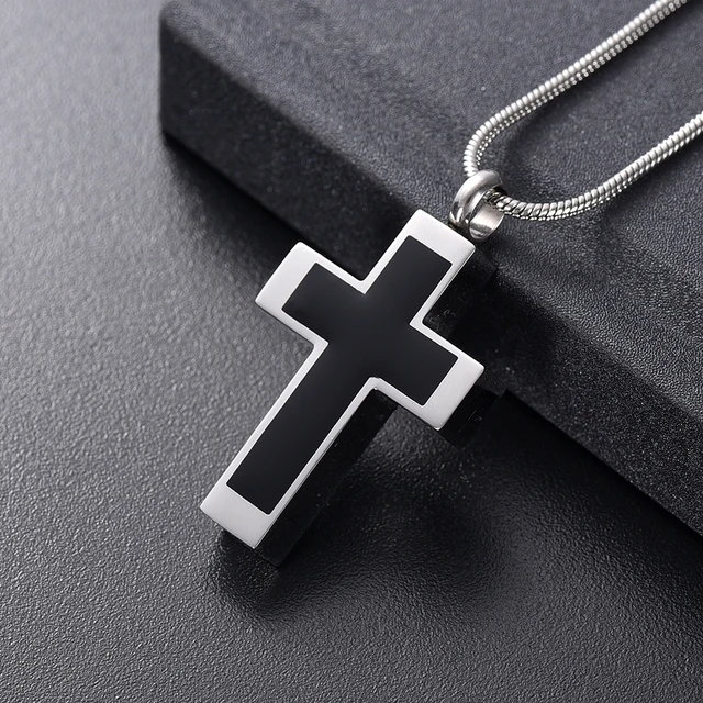 IJD11124 Funeral Jewelry -Black Cross Stainless Steel Memorial Urn Necklace Locket Hold Ashes Keepsake Cremation Pendant For Men 2