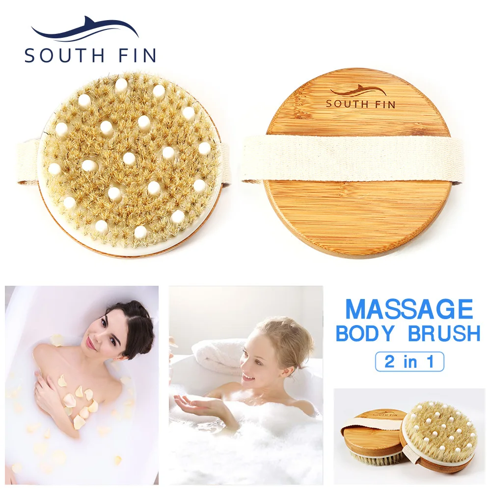 Buy 2in1 body massage brush round shape bamboo Bamboo