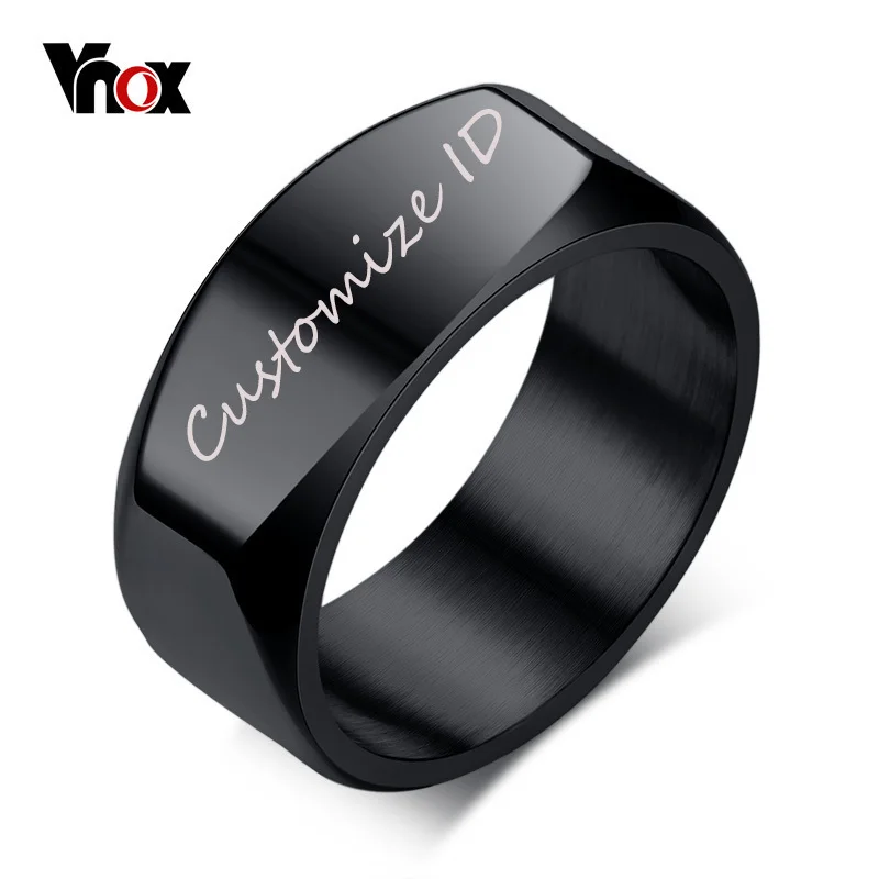 

Vnox 8mm Free Engraving/Record Mens Ring Punk Stainless Steel Basic Ring for Men Boy Cocktail Male Ceremony Jewelry