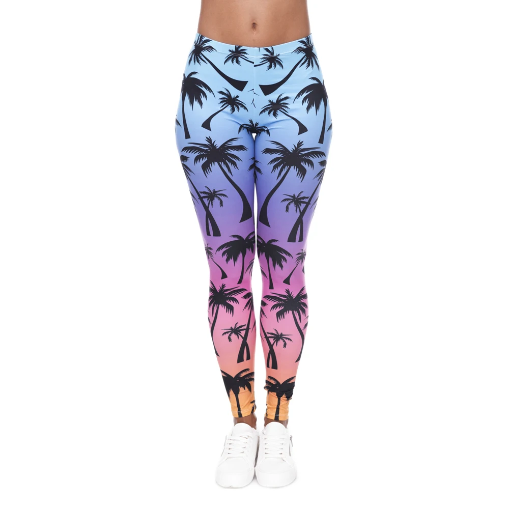 

New Arrival Rainbow Palms Ombre 3d Printing Women Scenery Leggings Pants Female Fitness Legging Trousers