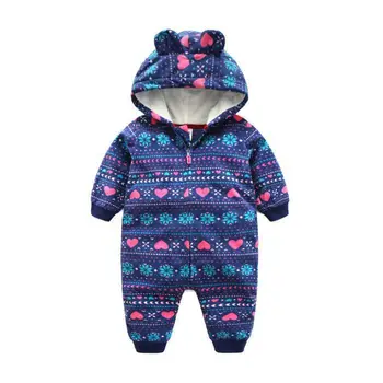 

2019 new 3 colour baby girl clothes with hooded Ear outwear baby jumpsuits , 6M -24M war fleece infant girl coats imported china
