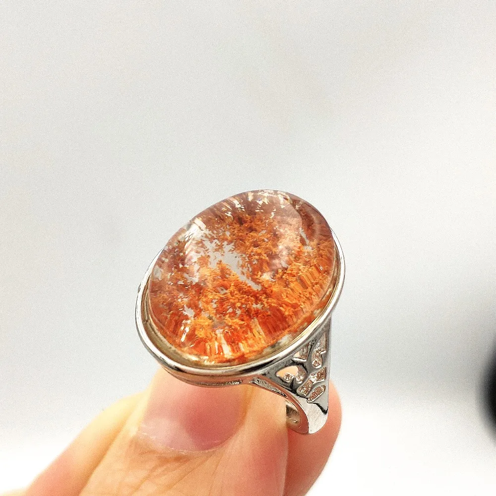 

Top Quality Natural Orange Red Phantom Quartz Crystal Adjustable Ring 17x14mm Woman Man Ring Best Beads Garden Ghost Gift AAAAA