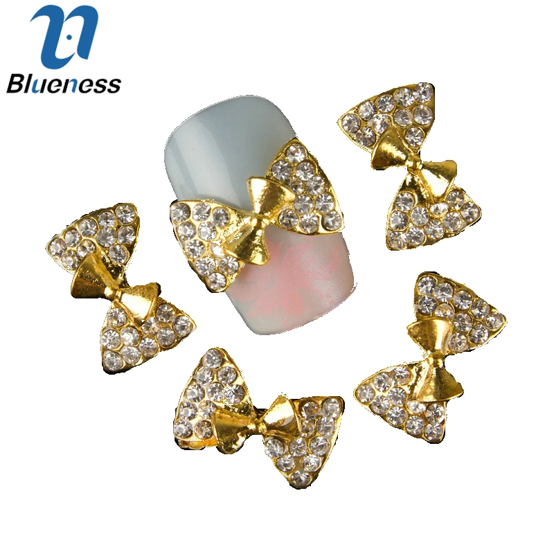 

Blueness 10Pcs Golden Alloy Glitter 3D Nail Art Decorations With Rhinestones Manicure Charms On Nails Salon Supplies TN339