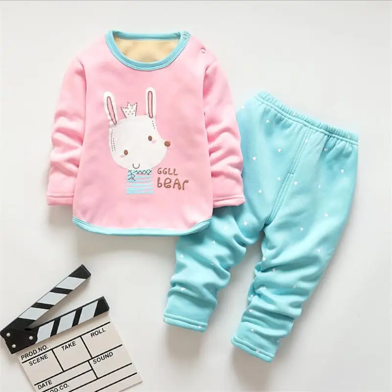BibiCola/ г., пижамный комплект для девочек, Осень-зима, новая детская хлопковая Вельветовая футболка+ штаны Одежда из 2 предметов теплая детская одежда - Цвет: picture color